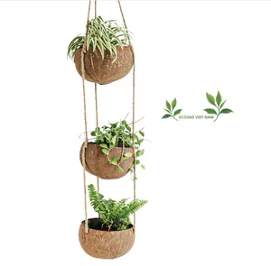 Kokosnoot Hangende Planter Fabrikant In Bulk/Sustianable Kokosnoot Kom Pot Plant Houder Voor Decoratie Tuin