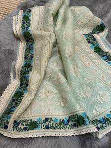 Saree en soie organza pure de créateur Broderie de style pakistanais moderne Tenue de fête de mariage traditionnelle de haute qualité Fonctions formelles - Product Image 4