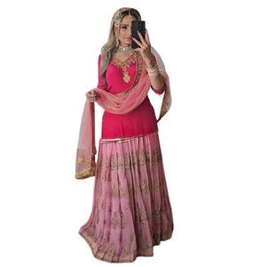 Traditionnel Ethnique Indien Pakistanais Lehenga Dupatta Ensemble Georgette Broderie Travail Pleine Couture Tenue De Fête pour Adultes - Product Image 1