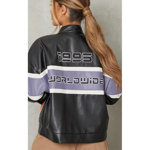 Motocicleta de piel de oveja auténtica para mujer, venta al por mayor, motocicleta recortada personalizada 100%, chaqueta de piel auténtica de oveja pura para mujer - Product Image 4