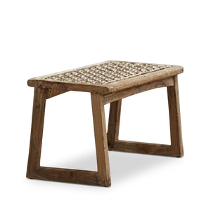Modern Solid <b>Wood</b> Woven Ottoman Rattan Seat Footstool Accent Stool <b>Bench</b> For Living Room Lounge Setup Art Design Pure Setup - Product Image 1