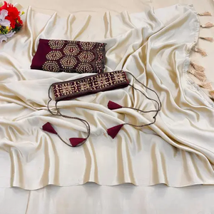 Collection en gros de vêtements de fête brodés en satin Sarees vêtements de fête indiens et pakistanais à des tarifs réduits - Product Image 3