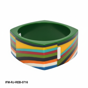 Brazalete de Resina Hecho a Mano con Rayas Multicolores, Estilo Bakelite Cuadrado y Grueso, Brazalete Geométrico de Diseño - Product Image 1