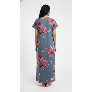 Camisón de Mujer Alpine, Cómodo, Suave, Tejido, Estampado de Cerezas, Transpirable, Largo, de Manga Corta, con Bolsillos Laterales - Product Image 4