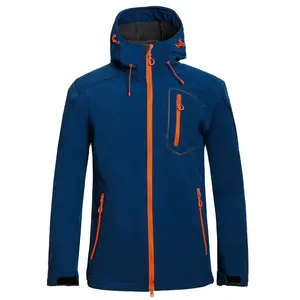 2023 Groothandel Heren Outdoor Waterdichte Ademende Winddichte Outdoor Softshell Jack Goedkope Zachte Blauwe Marineblauwe Oem Zakken Polyester