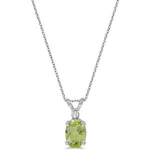 Colgante y Dije de Oro Blanco de 14K con Diamante, Peridoto Ovalado de 0.93ct y Colección de Dijes Elegantes Solitarios - Product Image 1