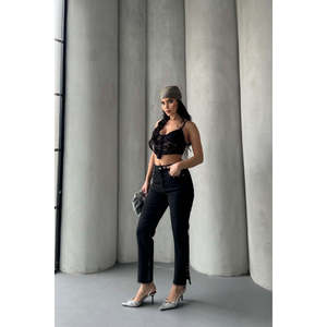 Jean mom évasé à fente latérale 1774 - Anthracite uni - Product Image 2