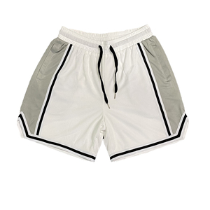 Unisex Basketball Shorts <b>White</b> Gray Color Blocked Drawstring Waist Breathable Regular Fit Adult Sports Wear - Product Image 1