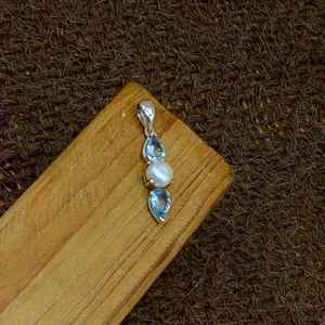 Juego de puntas de perlas de Topacio Azul, colgante de diseñador bohemio de plata fina 925 raro hecho a mano con piedras naturales - Product Image 6