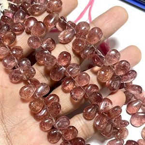 Lote de cuentas de piedra Briolette en forma de pera de 7 hebras de cuarzo fresa suave a precio de fábrica - Product Image 5