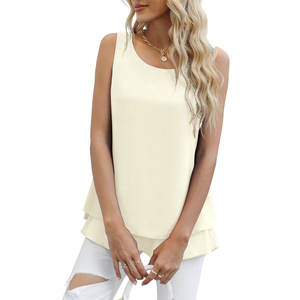 Vente en gros de hauts longs personnalisés pour femmes débardeurs en mousseline de soie légers et respirants de couleur unie à la mode pour femmes - Product Image 2