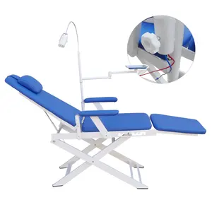 Chaise pliante mobile portable bleue Uint avec lumière LED + Turbine, fauteuil dentaire pliable portable de haute qualité, 1 jeu