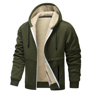 Men's Casual Winter Zipper Hoodie OEM 100% Cotton Heavy Thick <b>Sherpa</b> Fleece Lining Warm Sweatshirt Sweatshirts Warm Hoodie - Product Image 4