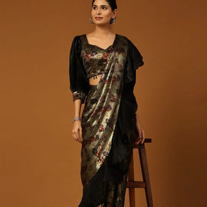 Saree de borde con volantes florales de organza suave de último diseñador de Fab zone - Product Image 1