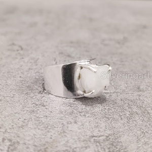 Bague pour femme en pierre brute, pierre de lune arc-en-ciel naturelle, pierre précieuse authentique, large, en argent sterling 925 - Product Image 1