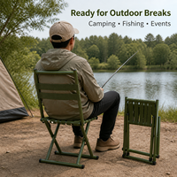 Tabouret de camping pliable portable en acier robuste avec dossier, siège pliable pour le camping, la randonnée et le barbecue