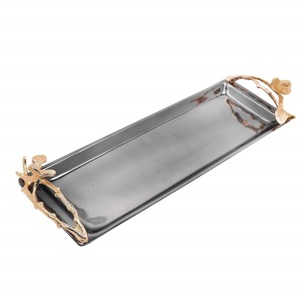 Decorative Metal Serving Tray Premium Quality Handmade Designer Platter Rectangle Shape Wholesale Metal Serving Tray - Product Image 1