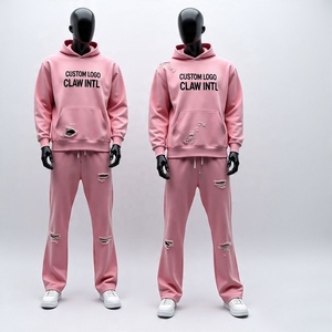 Logo personnalisé poids lourd 450 GSM 100% coton vierge pull Boxy Baggy sweat à capuche et pantalon de survêtement surdimensionné survêtements hommes - Product Image 2