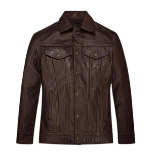 2025 Fashionable Best Quality <b>Men's</b> Leather Shirt <b>Canvas</b> Fabric Front Long Sleeve Lightweight Plain Dyed Customized Color Design - Product Image 5
