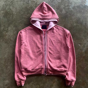 Venta caliente sudaderas con capucha personalizadas para hombres de alta calidad 100% algodón con cremallera hasta tres capas de algodón de calle pesado para invierno con cremallera de talla grande - Product Image 2