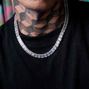 Iced Out mejor diseño de alta calidad Baguette corte Moissanite diamante tenis cadena Hip Hop joyería 925 plata esterlina - Product Image 1