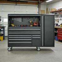 Armoire à outils modulaire de 56 pouces avec 8 tiroirs, armoires latérales et coffre supérieur |   Plusieurs couleurs (bleu/rouge/gris/acier inoxydable)