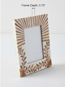 Wood Photo <b>Frame</b> Rectangle 4x6 Inch Handmade Vertical <b>Wall</b> Display Elegant Leaf Resin Pattern Sunburst <b>Design</b> - Product Image 2