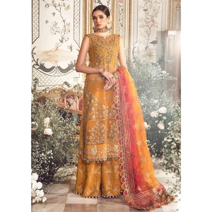 Collection formelle : Robe en mousseline brodée – Ensemble pakistanais 3 pièces cousu pour soirée, Lehnga Choli - Product Image 4