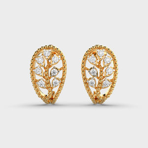 IGI Certified Lab Grown Diamond Oval Floral Cluster Stud Earrings 9K Yellow / White / Rose Gold Vintage Beaded <b>Frame</b> Earrings - Product Image 6