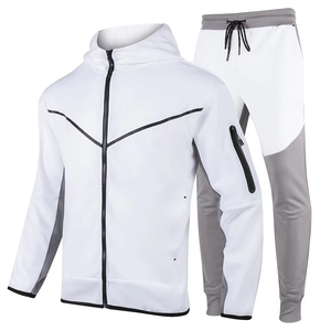 Conjunto Deportivo de Invierno para Hombre, Chaqueta con Capucha y Pantalones Deportivos, Color Blanco y Gris, Estilo Moderno, Cierre de Cremallera, Venta al Por Mayor de Alta Calidad - Product Image 1