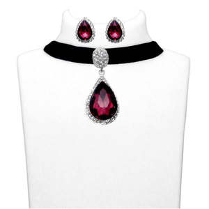 Jeweljunk Conjuntos de joyería fina Collar de Gargantilla Chapado en plata con piedra púrpura 1108707A - Product Image 1