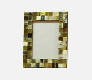 Unique Green And Brown Checkerboard Pattern <b>Photo</b> Holder Made From Genuine Polished Horn Tiles Tabletop Freestanding Display - Product Image 3