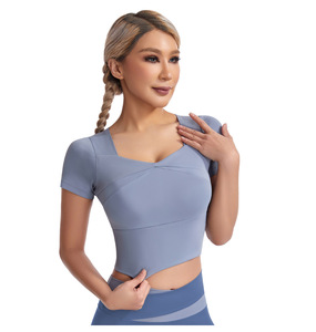 Yoga athlétique pour femmes à manches courtes Fitness Compression serré Gym Crop hauts entraînement chemise athlétique - Product Image 4