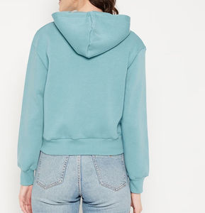 Women's Casual Cropped <b>Zip</b> - <b>up</b> <b>Hoodie</b>, Solid Color Long - Sleeve Hooded Sweatshirt Fleece Thickened Loose Women's hoodies - Product Image 6