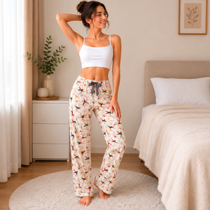 Pantalon de pyjama ample en satin de viscose respirant pour femme, taille élastique, coupe décontractée, avec logo sur le devant, fabriqué en Turquie, personnalisable, vente en gros - Product Image 2
