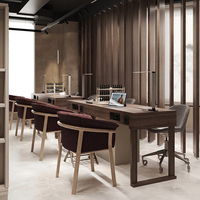 Mobili di Lusso per Nail Bar con Tavolo da Manicure in Noce Scuro, Sedia Boucle e Divisorio a Doghe per Salone di Bellezza di Alta Gamma