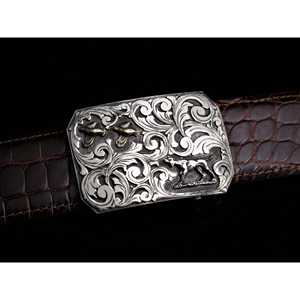 Escena ejecutiva 14K y SS Hebilla de cinturón de dos codornices Categoría de producto premium - Product Image 1