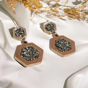 Peru Pyrite Stainless Steel Electroplated Golden Earrings High Quality Latest Designs in Wholesale Fashion Jewelry - Product Image 5