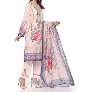 Robe en coton/polyester, pantalon uni, chemise, dupatta imprimé, tenue décontractée, tenue pakistanaise en 3 pièces - Product Image 3