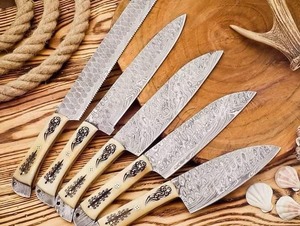 El yapımı şam çelik şef seti deri kılıf ile 5 parça tam mutfak bıçağı seti tam tang mutfak bıçağı seti - Product Image 6