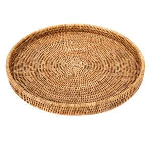 Bandeja de servicio de yute de ratán decorativa hecha a mano con acabado de incrustaciones de hueso Juego de 3 bandejas de servidor de alimentos de forma redondeada - Product Image 4