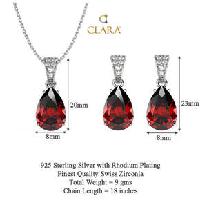 Ensemble de boucles d'oreilles pendantes en argent sterling 925 avec diamant taille poire rouge sang, plaqué rhodium et zircone suisse - Product Image 5