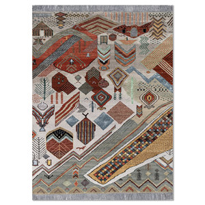 Alfombra Manchaha Azul de Lana y Seda de Bambú Anudada a Mano, 10 mm de Grosor, Patrón Geométrico Abstracto para el Hogar, Pasillo, Modelo Rectangular-Les-2842 - Product Image 1