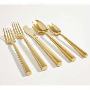 Juego de cubiertos de acero inoxidable con acabado Chapado en Color dorado de 5 tenedores, cuchara, cuchillo, cubiertos aptos para lavavajillas, mango de diseño 2025 - Product Image 1