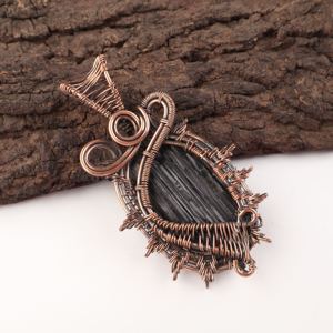 Vintage Style <b>Black</b> Tourmaline Fashion Pendant Charm Oval Cut Gemstone Silver Plated Copper Wire <b>Wrapped</b> Bridal Party Wear - Product Image 4