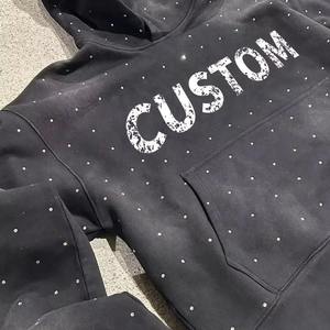 All Over Rhinestone Bling Sweat à capuche unisexe pour homme Custom Screen DTG Heavy Fleece Thermal Terry Sun Fade Wash Hoodie - Product Image 3