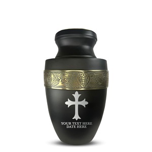 โกศใส่เถ้ากระดูกของมนุษย์สำหรับผู้ใหญ่โกศอลูมิเนียมสำหรับผู้ชายผู้หญิงดีไซน์วันที่มีชื่อสีดำขอบเงินขนาดกำหนดได้ - Product Image 4