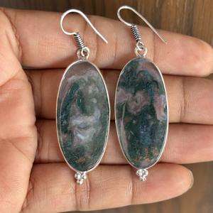 Vente flash Boucles d'oreilles pendantes en argent plaqué style bohème avec agate mousse, bijoux en pierres précieuses naturelles pour les fêtes féminines - Product Image 3