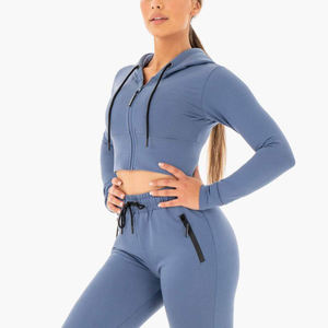 High Quality Cotton Womens <b>Crop</b> <b>Top</b> Hoodie Customizable Hooded Sweatshirt for Athleisure Gym or Daily Wear - Product Image 2