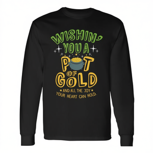 Irish Celebration Pot of Gold Long Sleeve T-Shirt for Adults Unisex Crew Neck Cotton <b>Festival</b> <b>Top</b> Silk Screen Print - Product Image 2